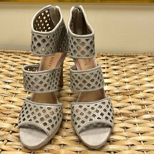 New Miss Sixty beige suede peep toe heels size 38.5